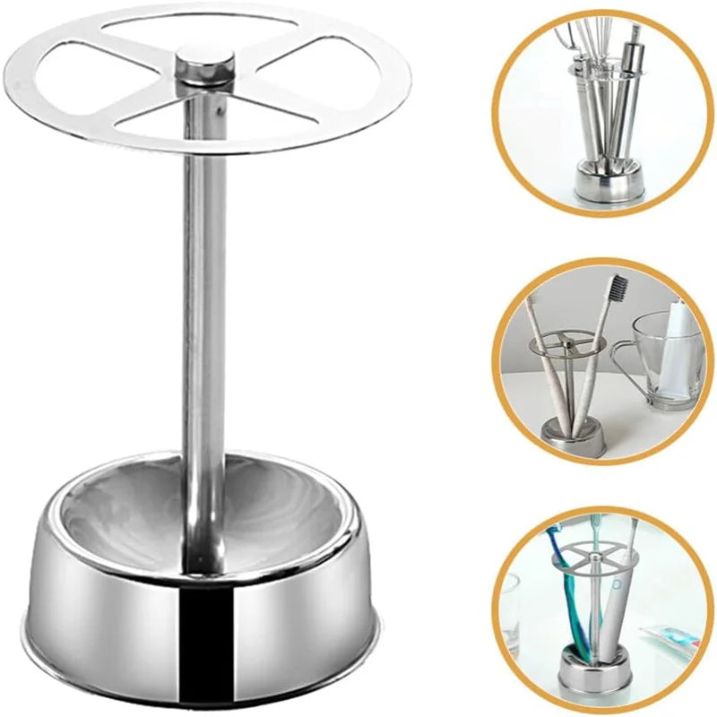Stainless Steel Toothbrush Holder Toothpaste Stand Shelves Bathroom Organizer Freestand Stationery Makeup Brush Storage